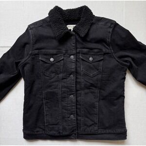 IDYLLWIND - Women's Black Sherpa Lined Denim Cowboy Trucker Jacket - Small